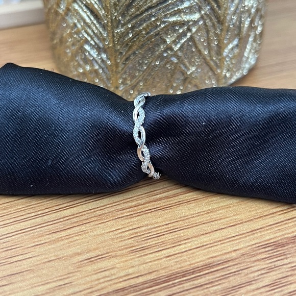 Minimalist Silver Braided Micro Pave Set CZ Band - Picture 3 of 5